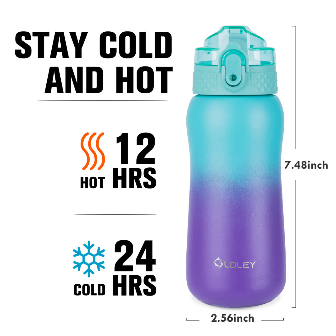 Oldley 12oz Compact Travel Flask with Straw Green Purple - Image 4