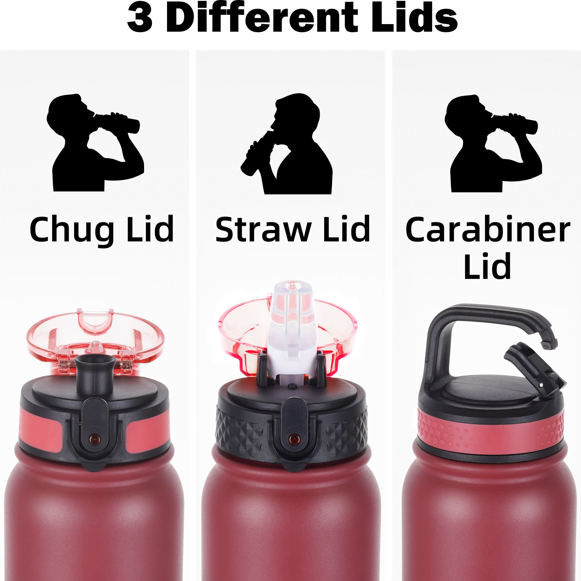 Oldley Red & Black Triple Lid Thermos - Vacuum Insulated Flask - Image 3