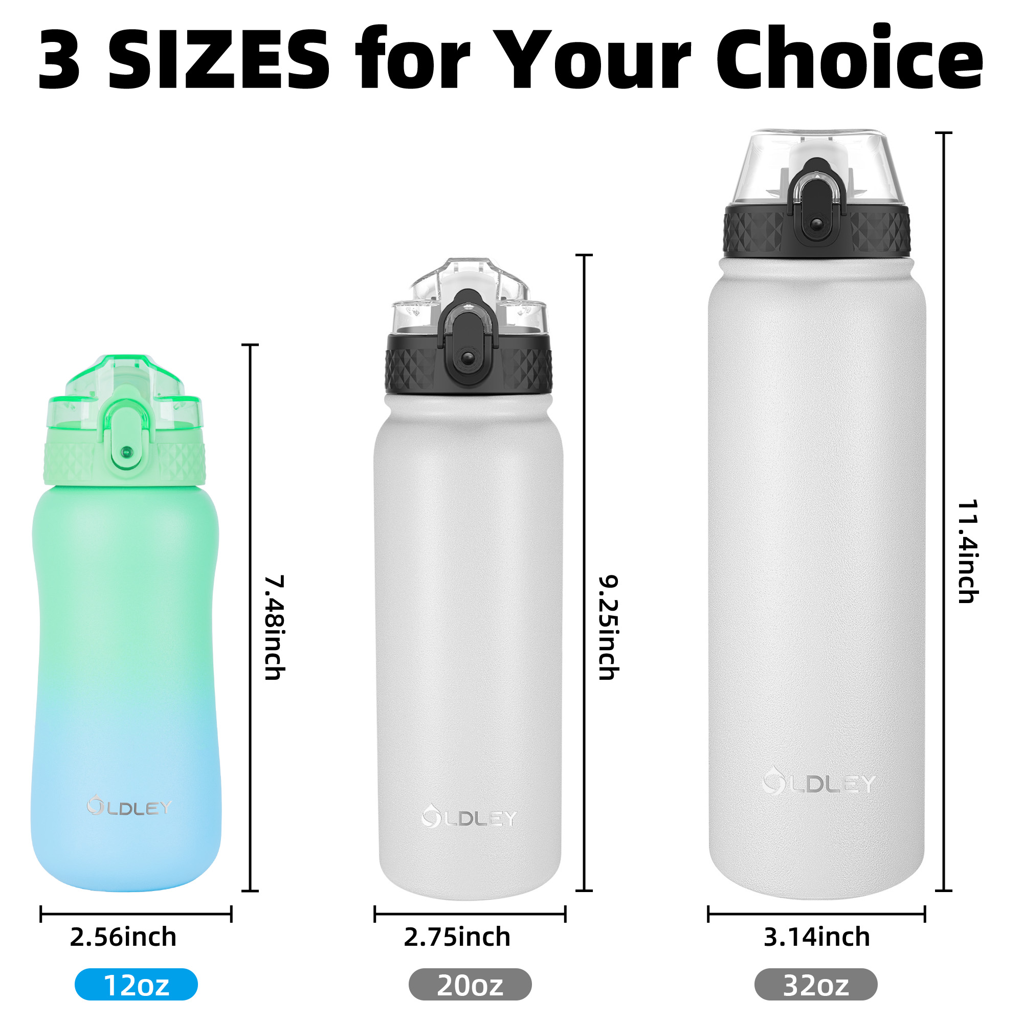 Oldley 12oz Leaf Green Blue Small Kids Insulated Thermos - Image 3
