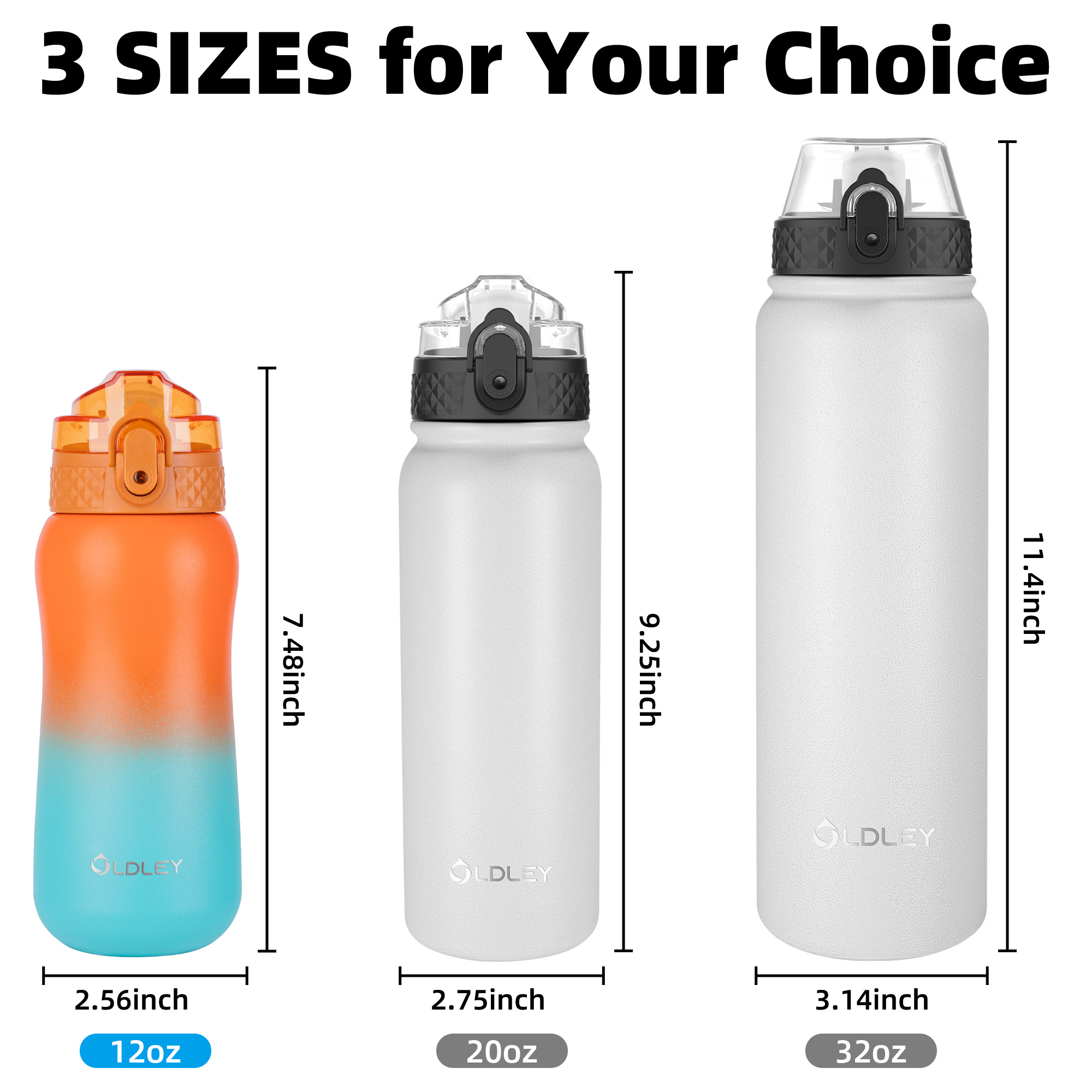 Oldley 12oz Orange Green Kids Metal Water Bottle - Image 3