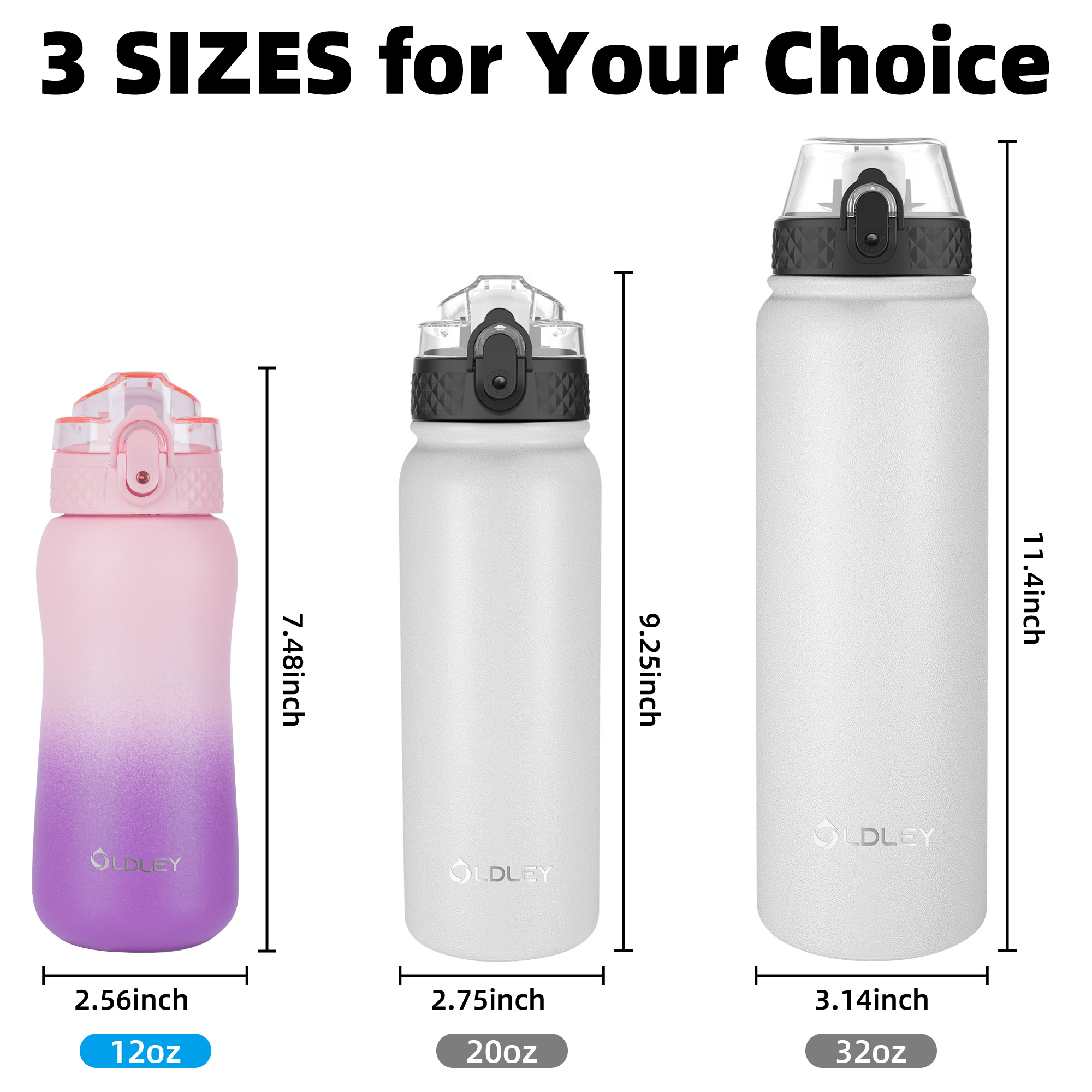 Oldley 12oz Pink Purple Compact Travel Flask with Straw - Image 3