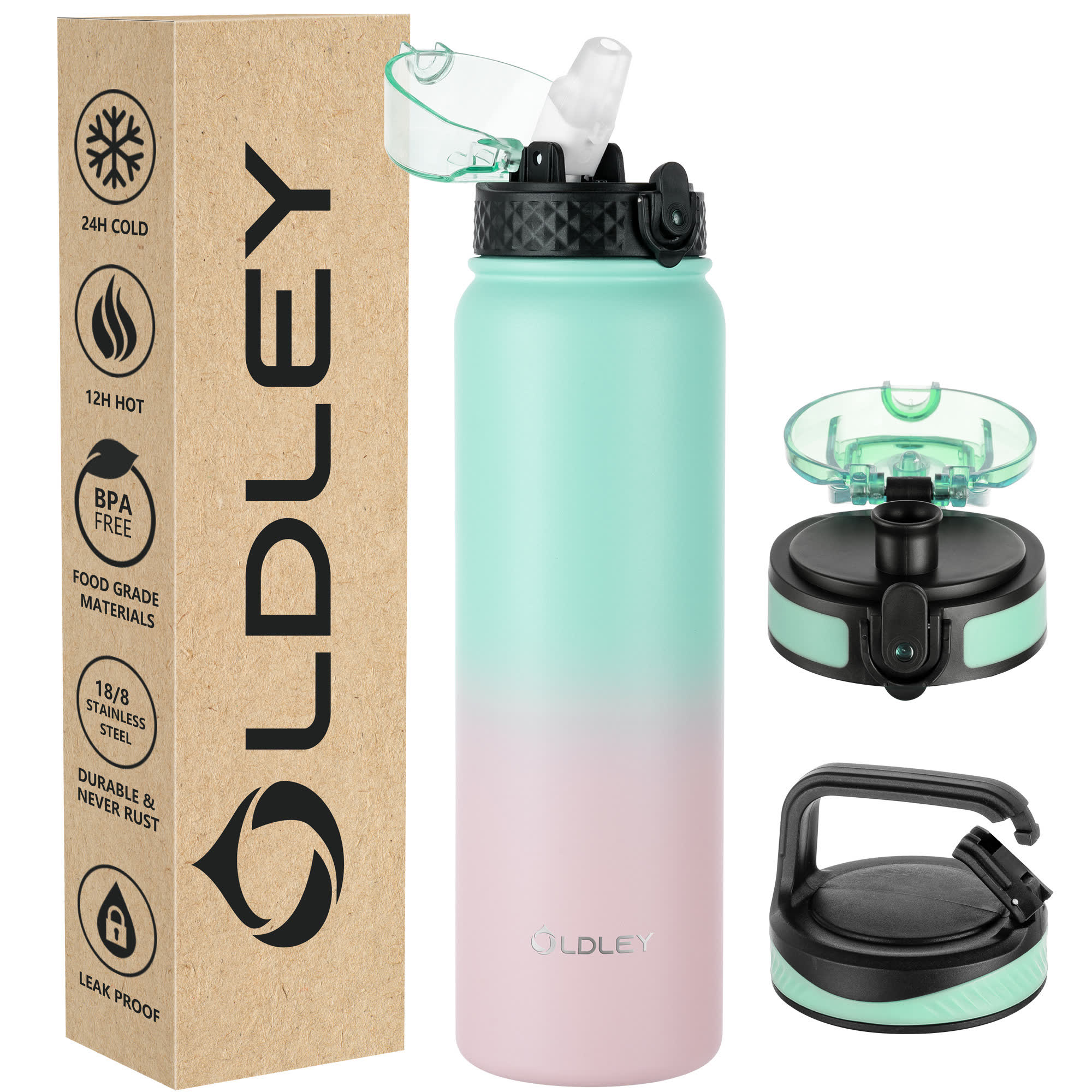 Oldley 32oz Mint Green Pink Gradient Stainless Steel Flask - Image 5