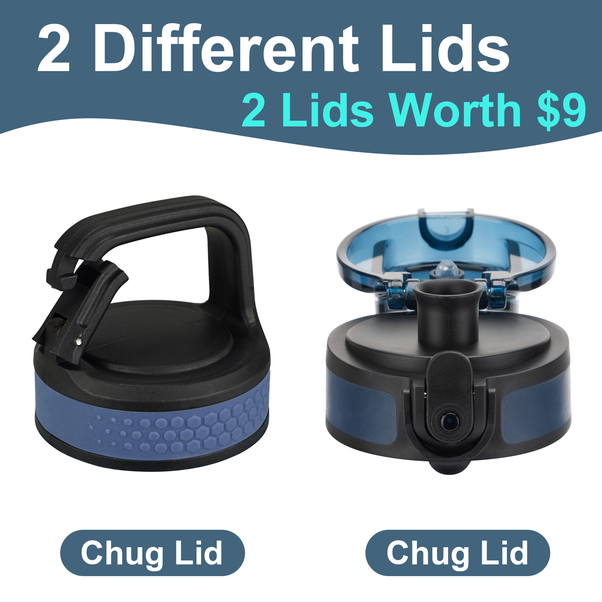 Oldley 20oz Triple Lid Thermos Bottle - 20oz Navy Blue Vacuum Insulated Water Flask - Image 4