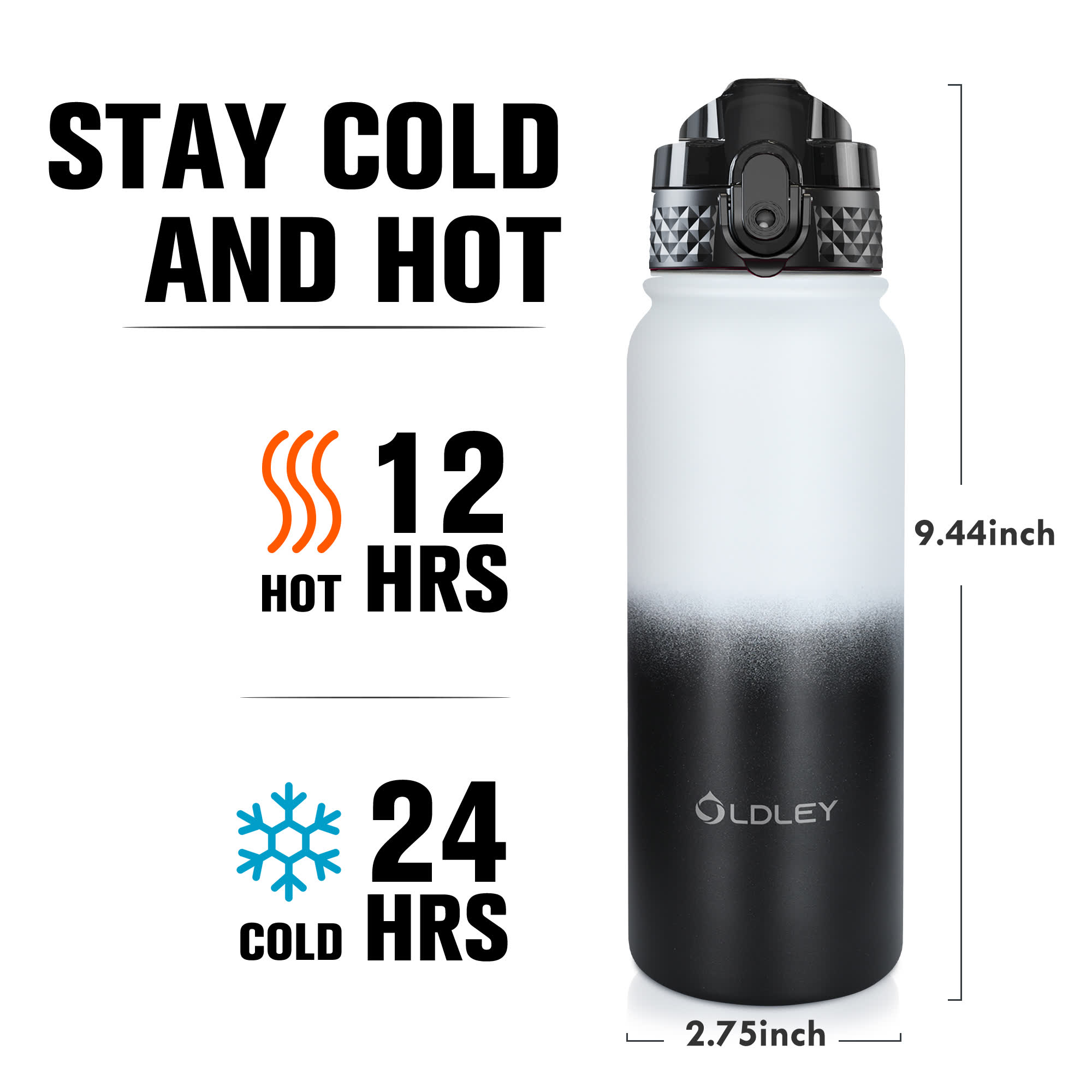 Oldley White Midnight Black Thermos - Insulated Sports Bottle - Image 3