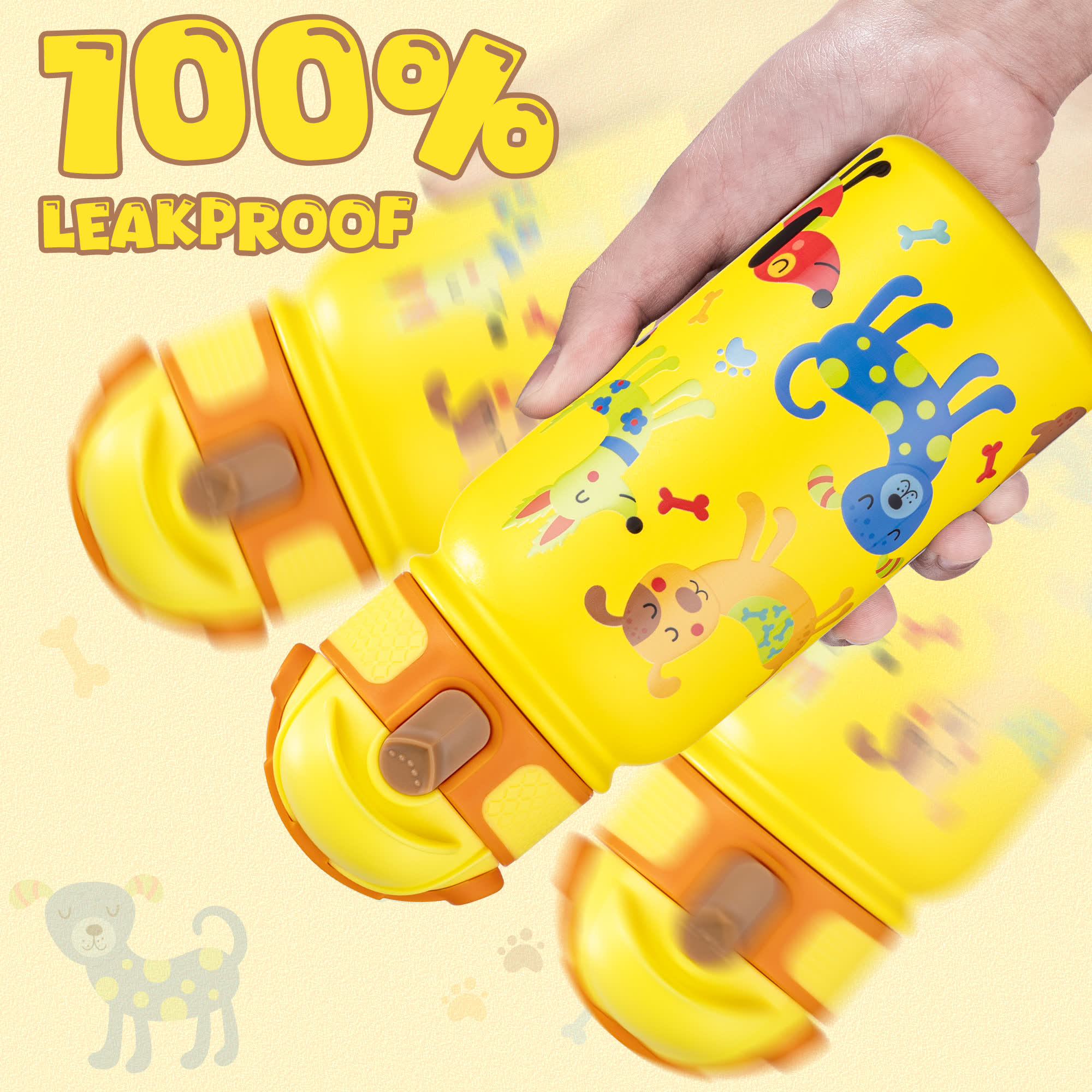 Oldley 12oz Kids Insulated Bottle - Yellow Playful Cartoon Dog Edition - Image 5