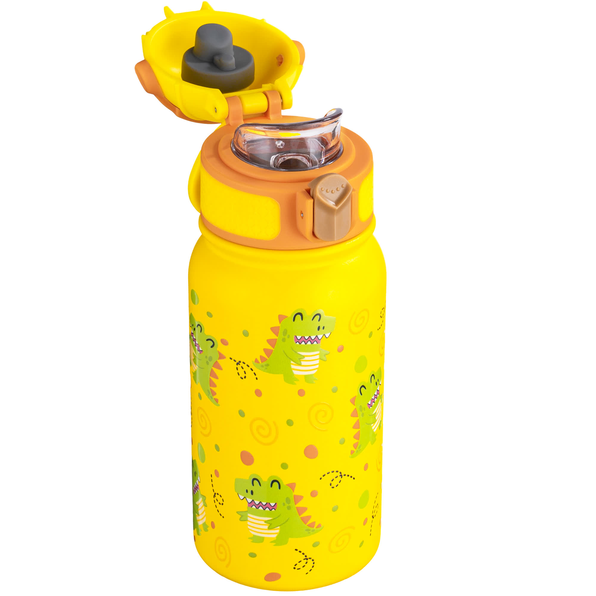 Oldley 12oz Kids Insulated Bottle - Bright Yellow Cartoon Dinosaur Edition - Image 5
